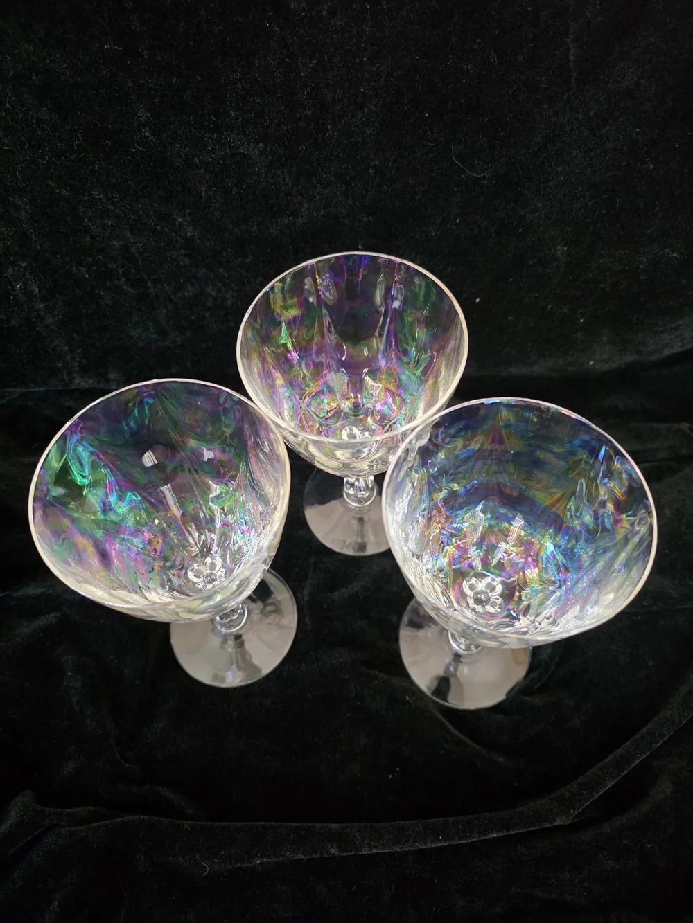 Fostoria Iridescent Wine Glasses - Set of 3 (Holographic Finish)